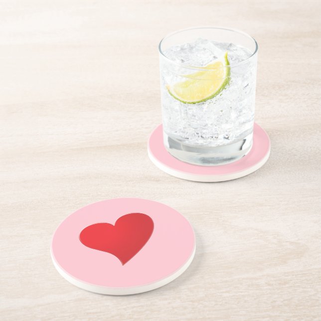 Cute pink red big heart modern girly Valentine’s Coaster (Side)