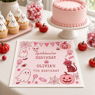 Cute Pink Red Ghost Personalised Halloween Napkin