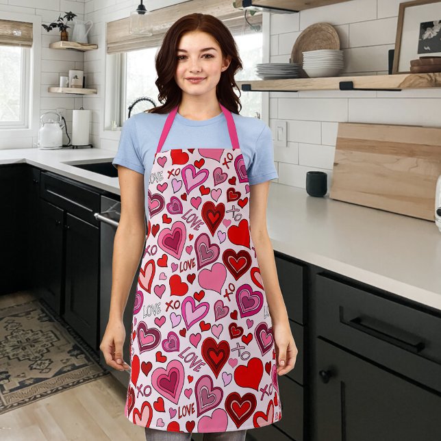 Cute Pink Red Hearts Blush Love Pattern Apron (Creator Uploaded)
