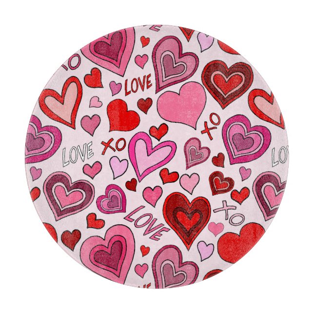 Cute Pink Red Hearts Blush Love Pattern Cutting Board (Front)