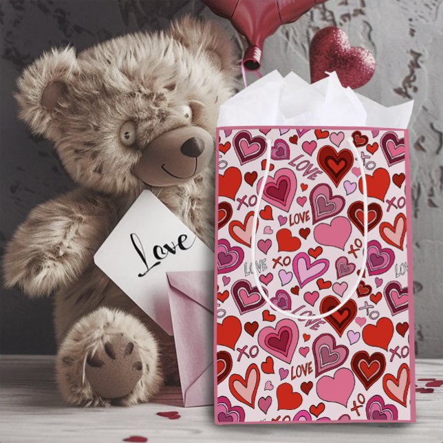 Cute Pink Red Hearts Blush Love Pattern Medium Gift Bag (Creator Uploaded)