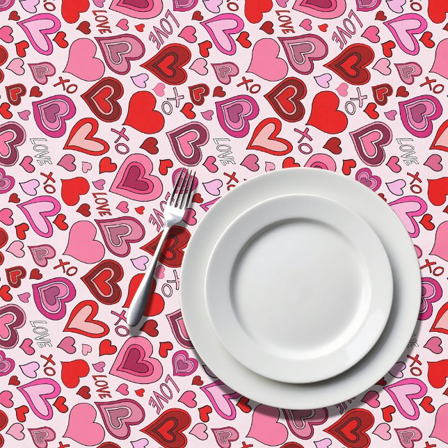Cute Pink Red Hearts Blush Love Pattern Tablecloth (Creator Uploaded)
