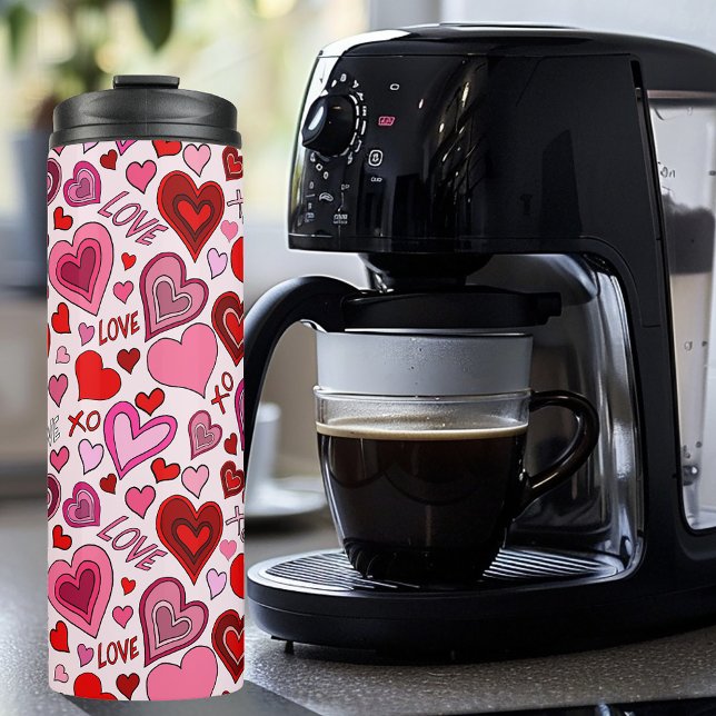Cute Pink Red Hearts Blush Love Pattern Thermal Tumbler (Creator Uploaded)