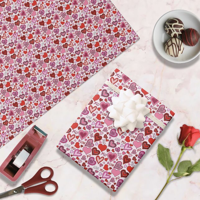 Cute Pink Red Hearts Blush Love Pattern Wrapping Paper (Creator Uploaded)
