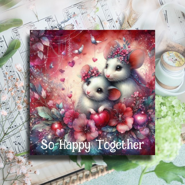 Cute Pink Red Hearts Mice Galentines Best Friends Holiday Card (Creator Uploaded)