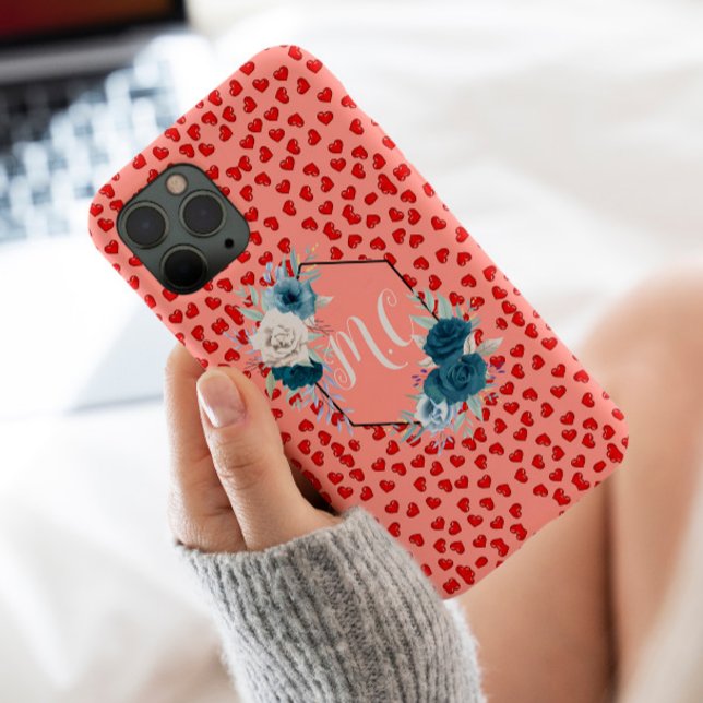 cute pink & Red hearts pattern Custom monogram Case-Mate iPhone Case (Creator Uploaded)