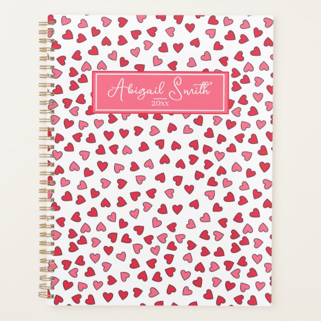Cute Pink & Red Hearts Pattern Planner (Front)