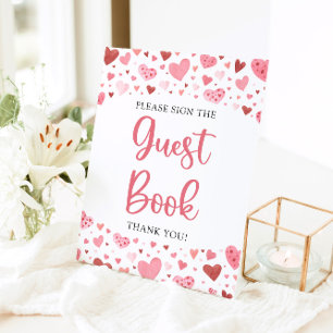 Cute Pink Red Hearts Valentine Guest Book Sign