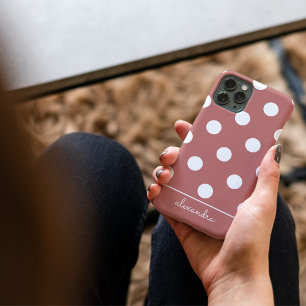 Cute Pink Red Polka Dot Pattern Personalized Name Case-Mate iPhone 14 Case