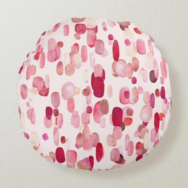 Cute Pink Red Spots Seamless Round Cushion (Front)
