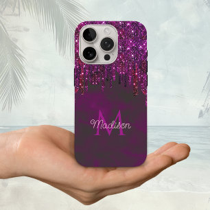 Cute Pink Red Unicorn faux Glitter Drips monogram iPhone 16 Pro Case