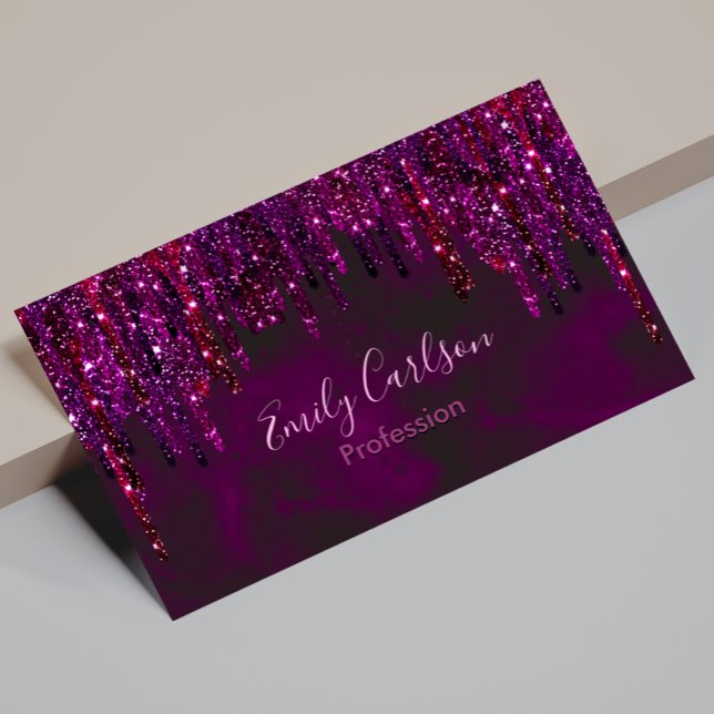 Cute Pink Red Unicorn Glitter Drips Magnetic Business Card (Creator Uploaded)