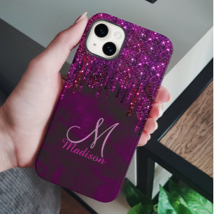 Cute Pink Red Unicorn Glitter Drips monogram Case-Mate iPhone 14 Case