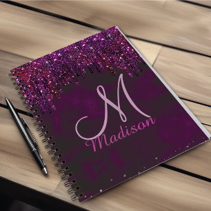 Cute Pink Red Unicorn Glitter Drips monogram Notebook