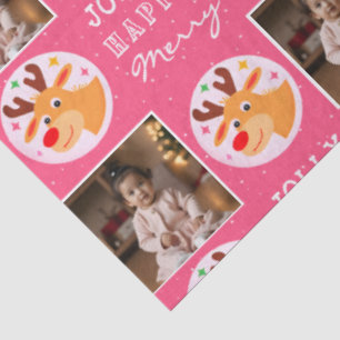 Cute Pink Reindeer Family Photo Christmas Tissue Paper