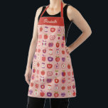 Cute Pink Retro Apple Fruit Pattern Apron<br><div class="desc">A cute retro pink red and purple apple pattern with hearts decorates this apron. Makes a great gift for a friend for a birthday or Valentines Day!</div>