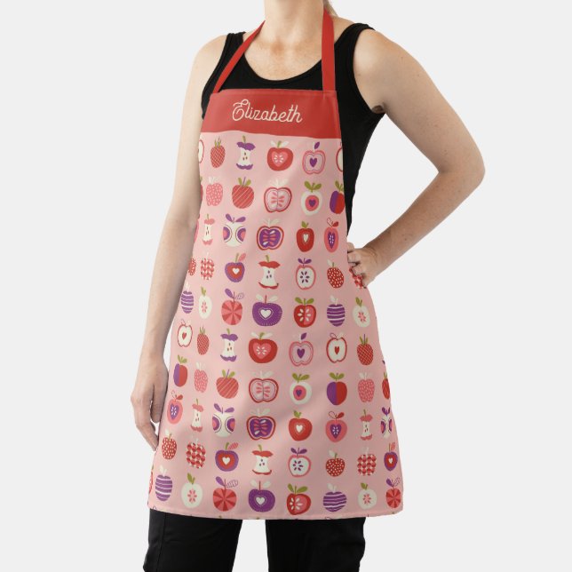 Cute Pink Retro Apple Fruit Pattern Apron (Insitu)