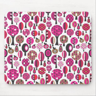 Cute pink retro flower trees and leafs mouse pad