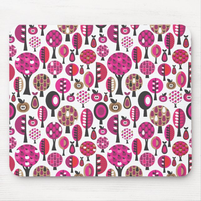 Cute pink retro flower trees and leafs mouse pad (Front)