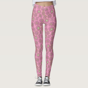 Cute Pink Retro Flowers Pattern Leggings