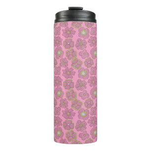 Cute Pink Retro Flowers Pattern Thermal Tumbler