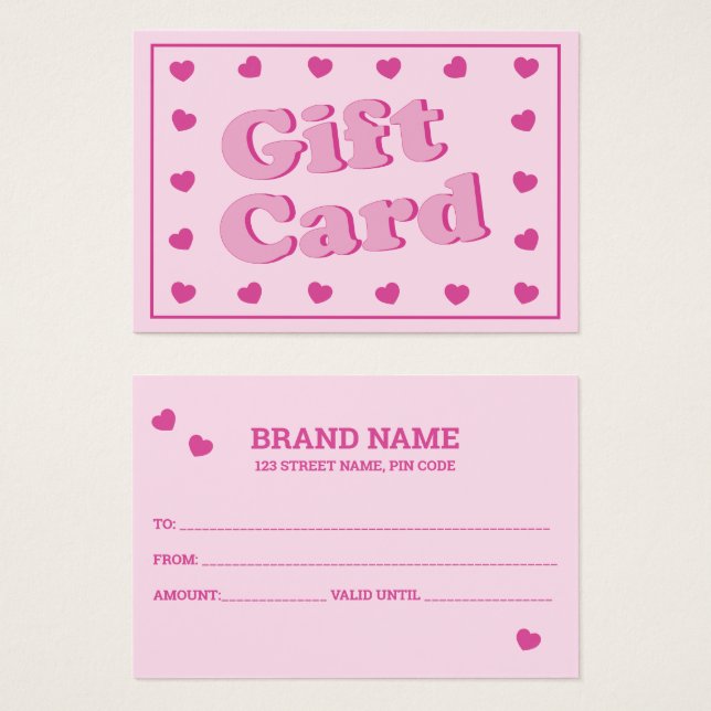 Cute Pink Retro Hearts Gift Card (Front & Back)
