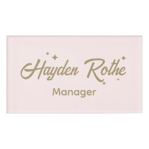 Cute Pink Retro Script Employee  Name Tag