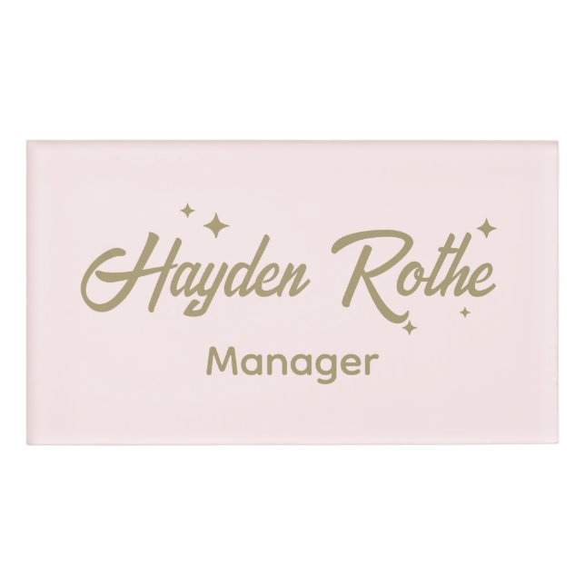 Cute Pink Retro Script Employee  Name Tag (Front)