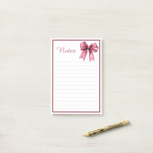 Cute Pink Ribbon Bow Coquette Notes Notepad (On Desk)