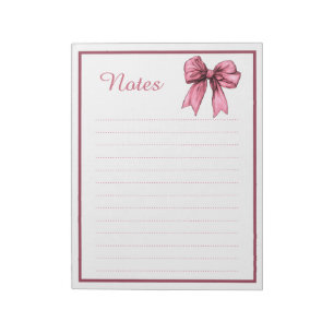 Cute Pink Ribbon Bow Coquette Notes Notepad