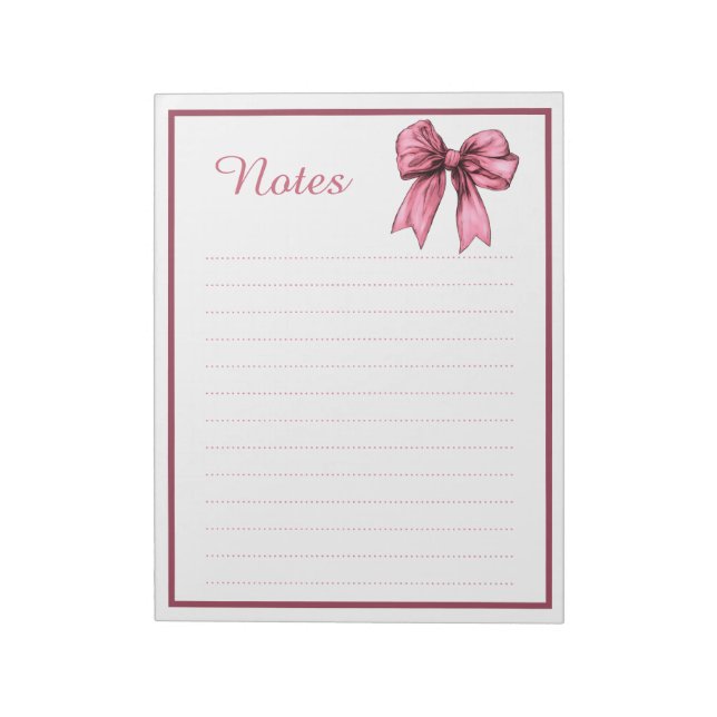 Cute Pink Ribbon Bow Coquette Notes Notepad (Rotated)