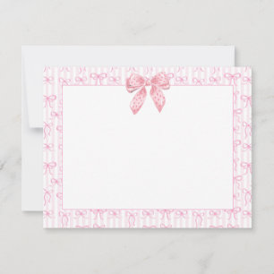 Cute Pink Ribbon Bow I Pastel Striped with Polka Card