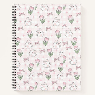 Cute pink ribbon bunny and tulip Notebook