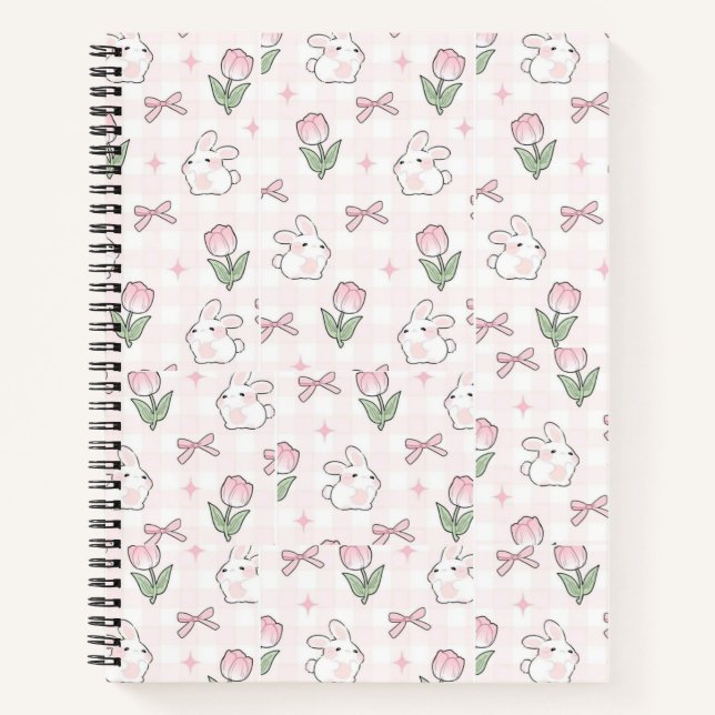 Cute pink ribbon bunny and tulip Notebook (Front)
