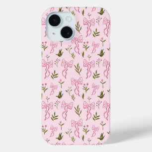Cute Pink Ribbon Floral Seamless Pattern iPhone 15 Case