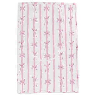 Cute Pink Ribbon Stripe  Medium Gift Bag
