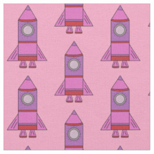 Cute Pink Rocket Ship Girl Kids Pattern Fabric