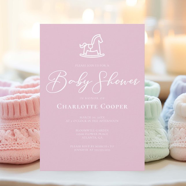 Cute Pink Rocking Horse Baby Shower Invitation (Creator Uploaded)