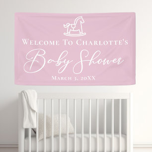 Cute Pink Rocking Horse Baby Shower Party Custom Banner