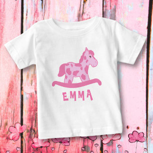 Cute Pink Rocking Horse Name Baby Girl Baby T-Shirt