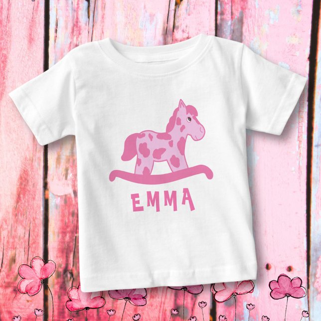 Cute Pink Rocking Horse Name Baby Girl T-Shirt (Creator Uploaded)