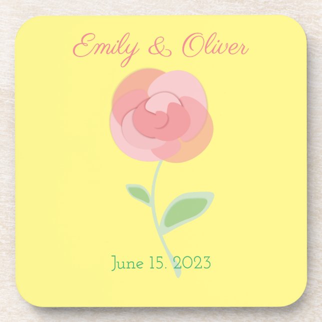 Cute pink rose design in a modern style coaster (Front)