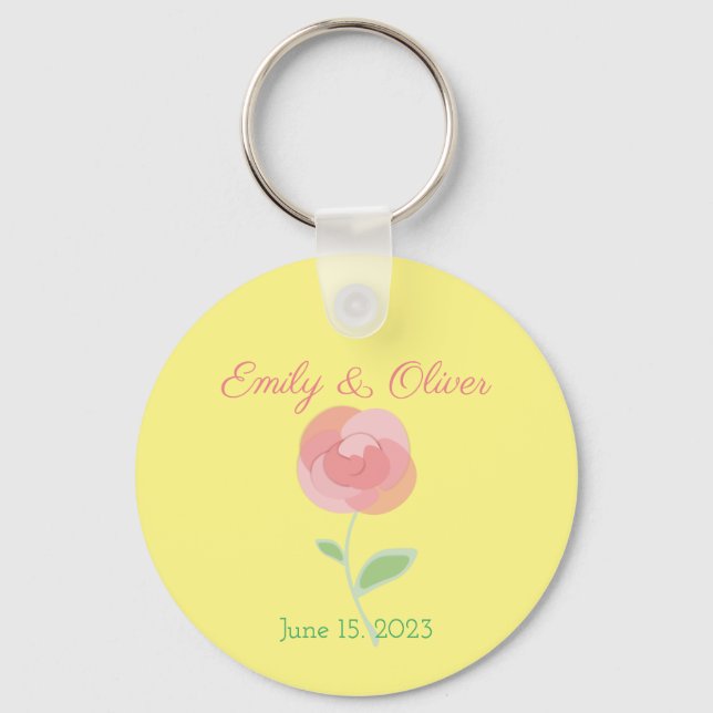 Cute pink rose design in a modern style key ring (Front)