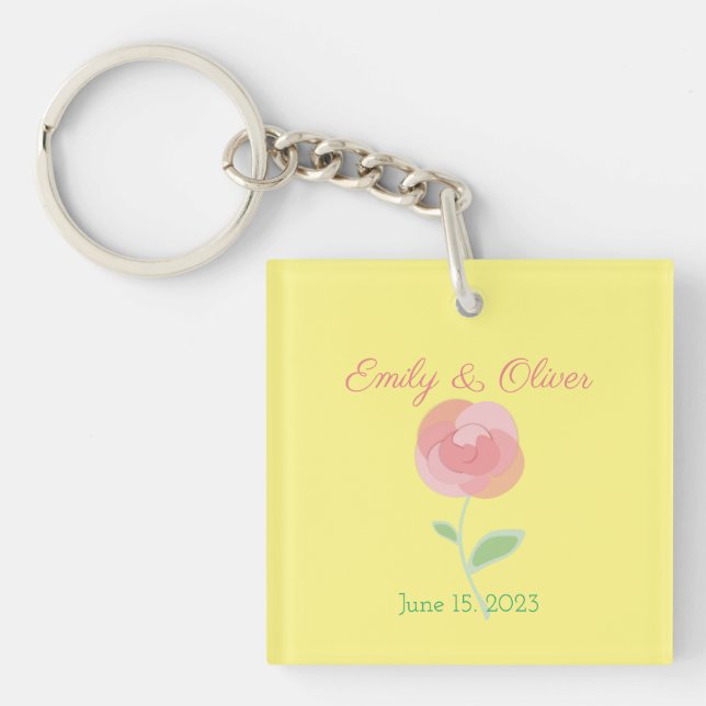 Cute pink rose design in a modern style key ring (Front)