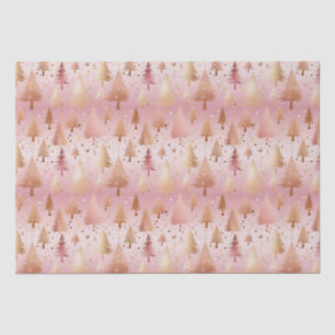Cute Pink Rose Gold Trees Festive Pattern Tissue Paper
