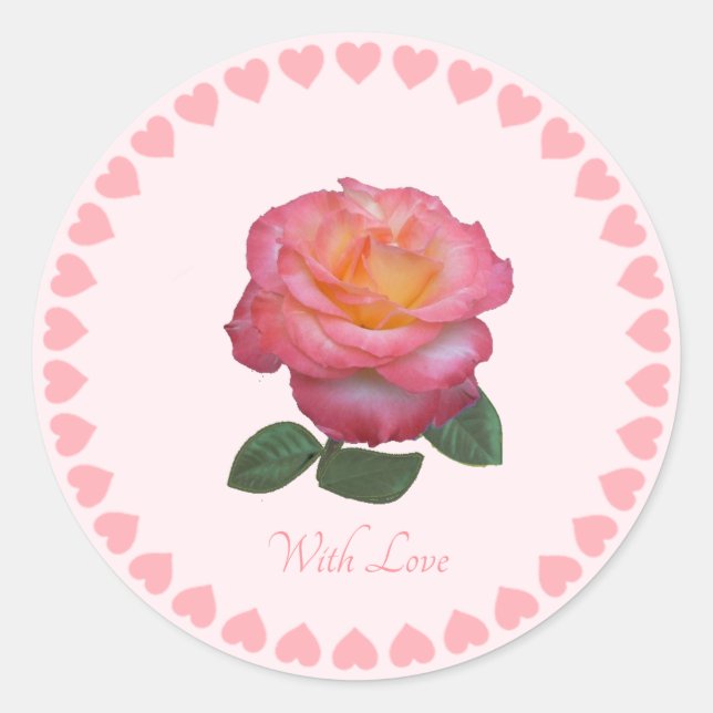 Cute Pink Rose With Love Sticker (Front)