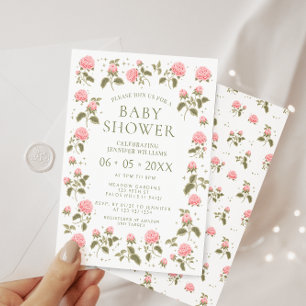 Cute pink roses bohemian floral baby girl shower invitation