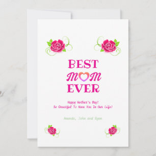 Cute Pink Roses Heart Best Mum Ever Mother's Day  Holiday Card