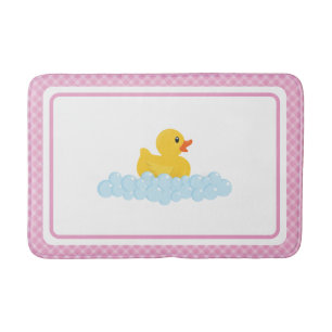 Cute Pink Rubber Duck & Bubbles  Bath Mat