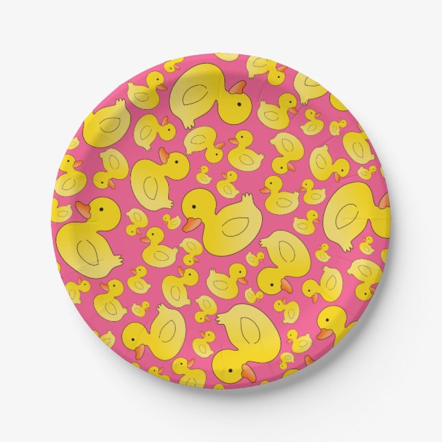 Cute pink rubber ducks paper plate (Front)